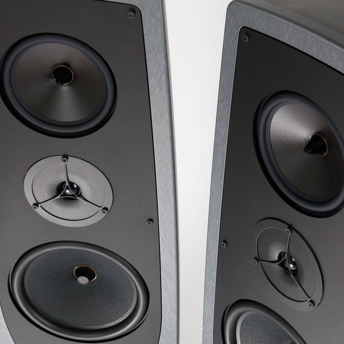 Rega Aya Floorstanding Speakers, tweeters and drivers close up