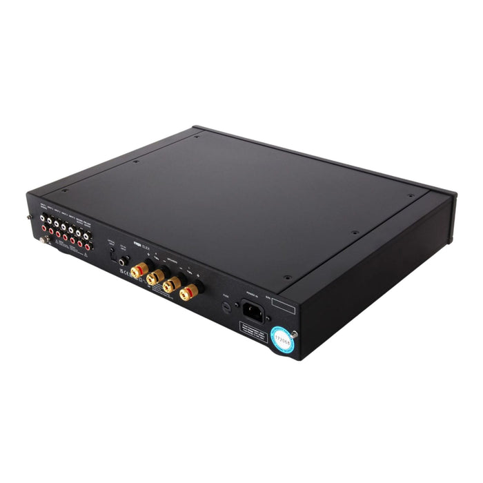 Rega Elex MK4 Stereo Integrated Amplifier angled view rear panel, inputs and outputs