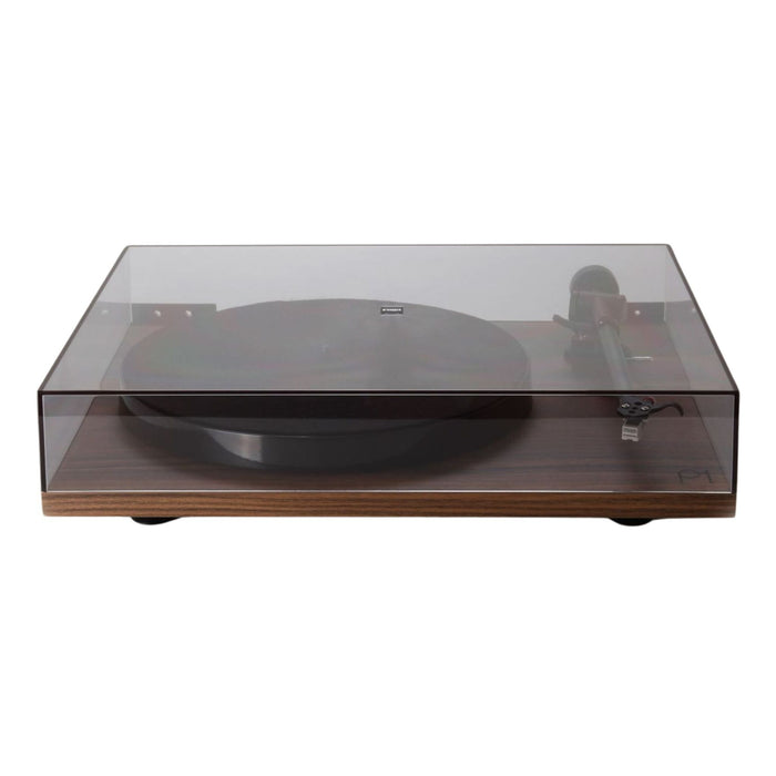 Rega Planar 1 Belt-Drive Turntable, walnut with dustcover closed