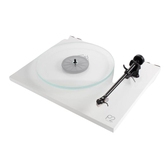 Rega Planar 2 Belt-Drive Turntable, gloss white top angled view