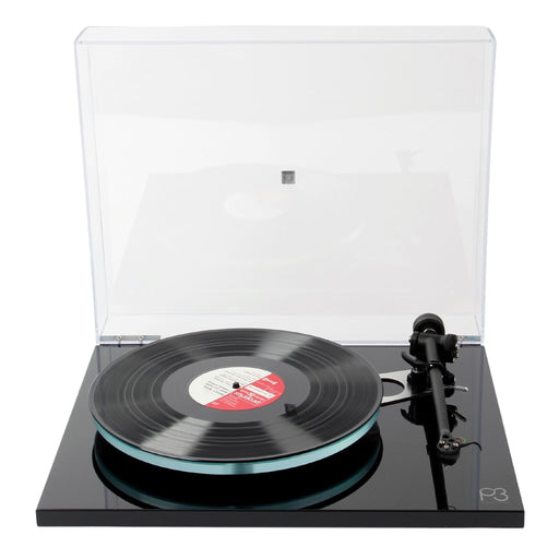 Rega Planar 3 Belt-Drive Turntable, gloss black with dust cover