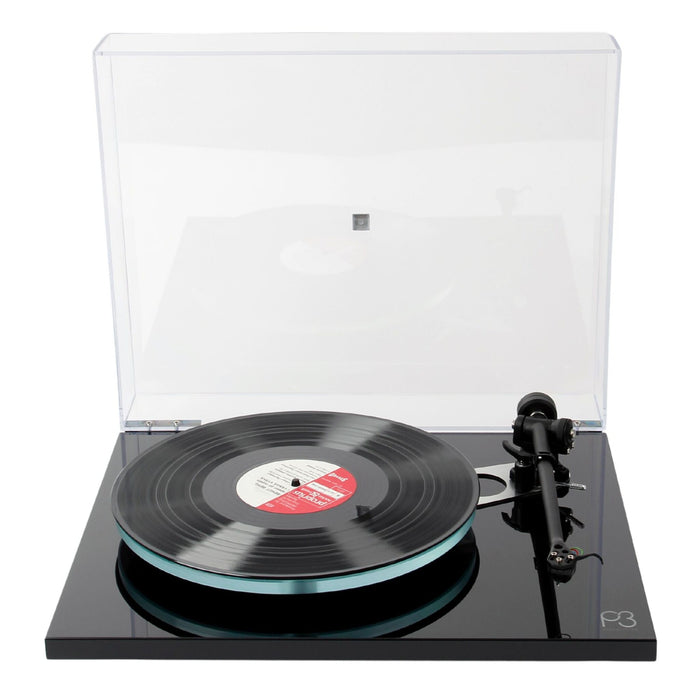 Rega Planar 3 Belt-Drive Turntable, gloss black with dust cover