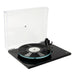 Rega Planar 3 Belt-Drive Turntable, gloss black with dust cover, angled view