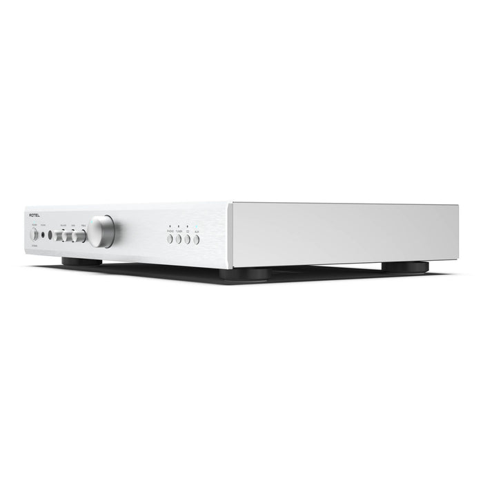 Rotel A10 Mkll Stereo Integrated Amplifier, silver finish right angled view