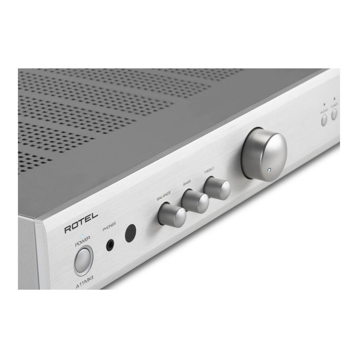 Rotel A11 Mkll Stereo Integrated Amplifier, silver closeup