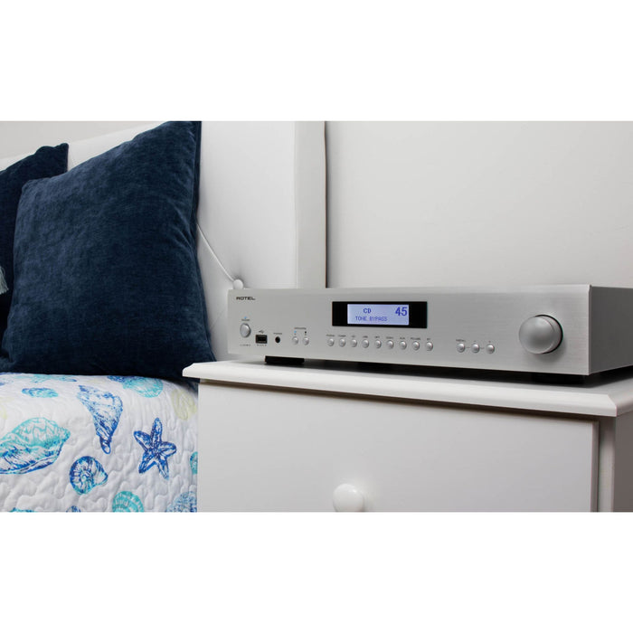 Rotel A14 Mkll Stereo Integrated Amplifier, lifestyle photo showcasing sleek design