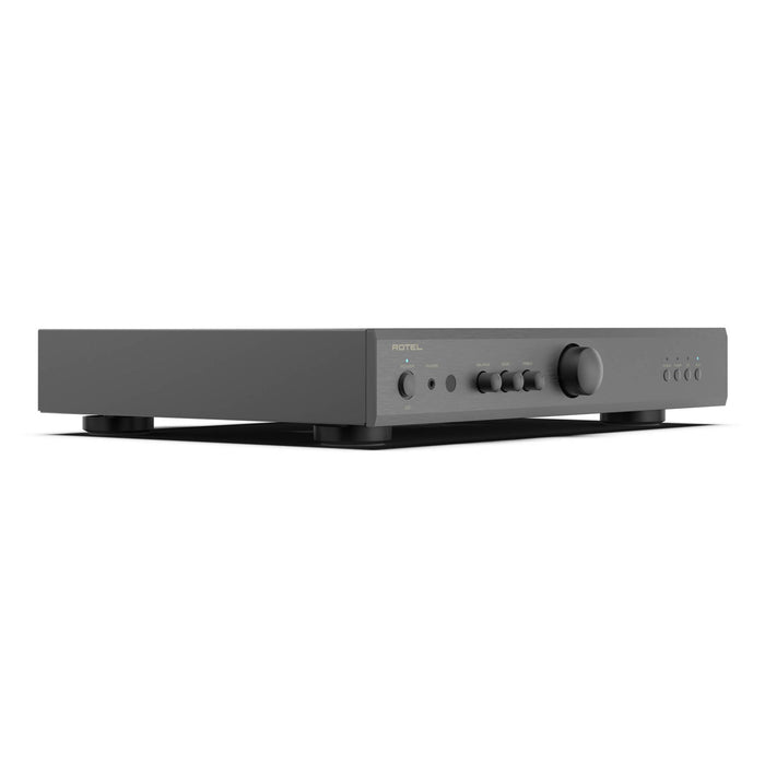 Rotel A8 Stereo Integrated Amplifier, black finish left angled view