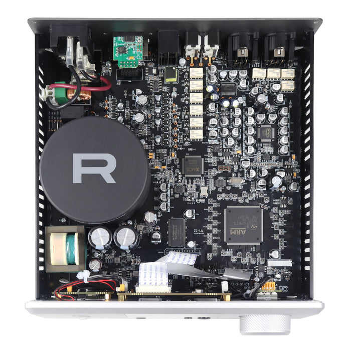 Rotel DX-3 Headphone Amplifier, top view with cover removed showing internal components