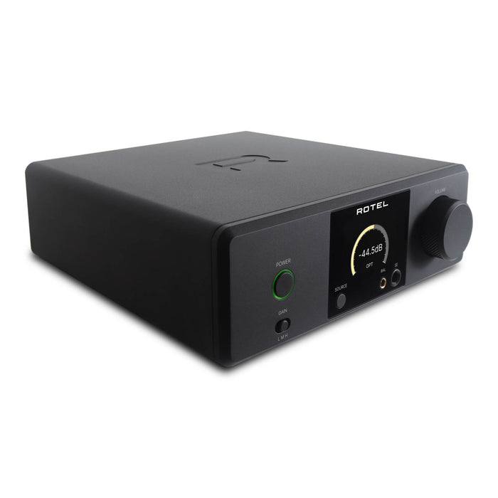 Rotel DX-3 Headphone Amplifier, black finish left angled view