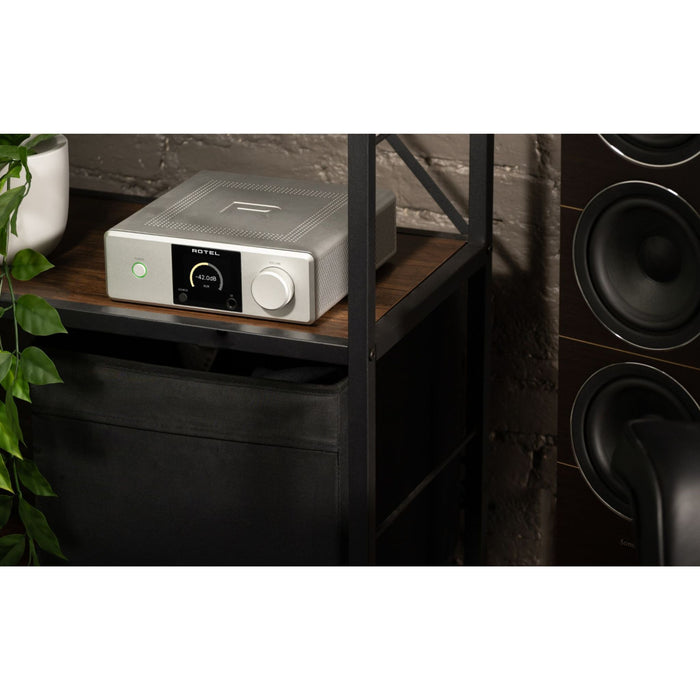 Rotel DX-5 Stereo Integrated Amplifier, lifestyle photo showcasing sleek design