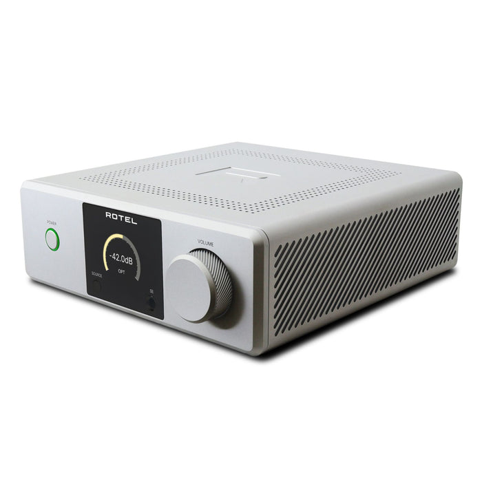 Rotel DX-5 Stereo Integrated Amplifier, silver finish right angled view