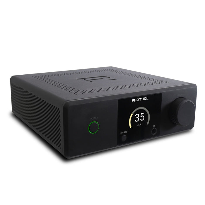 Rotel DX-5 Stereo Integrated Amplifier, black finish left angled view