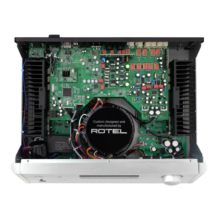 Rotel RA-1572 Mkll Stereo Integrated Amplifier, top view with cover removed showing internal components