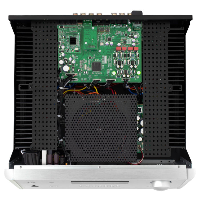 Rotel RA-1592 Mkll Stereo Integrated Amplifier, top view with cover removed showing internal components