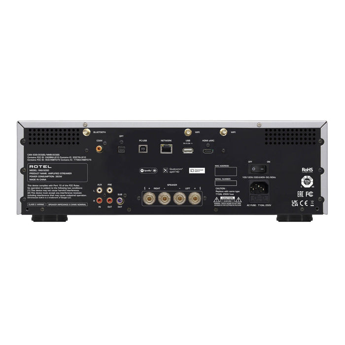 Rotel RAS-5000 Streaming Integrated Amplifier, rear panel, inputs and outputs