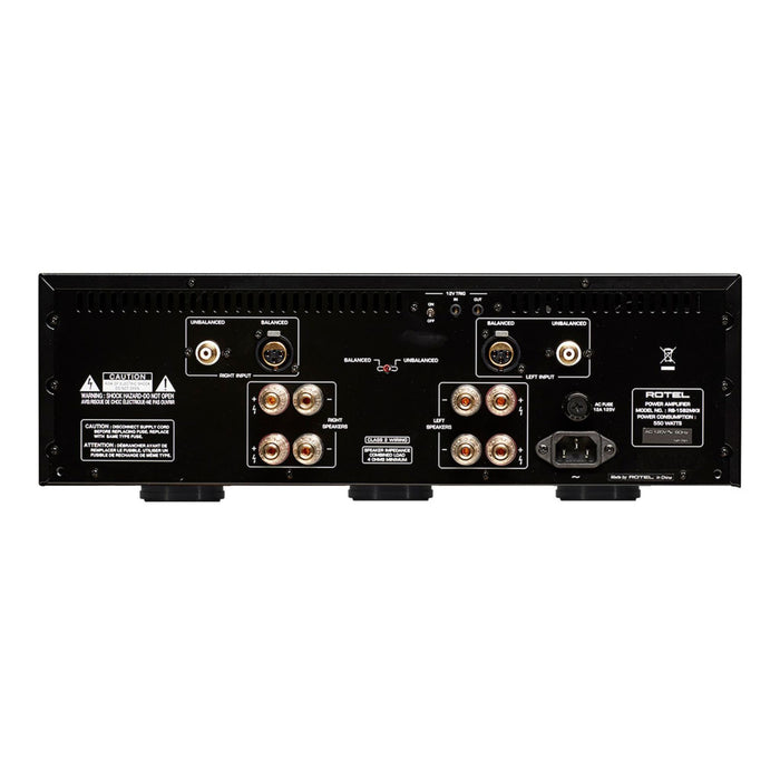 Rotel RB-1582 MkII Stereo Power Amplifier rear panel, inputs and outputs