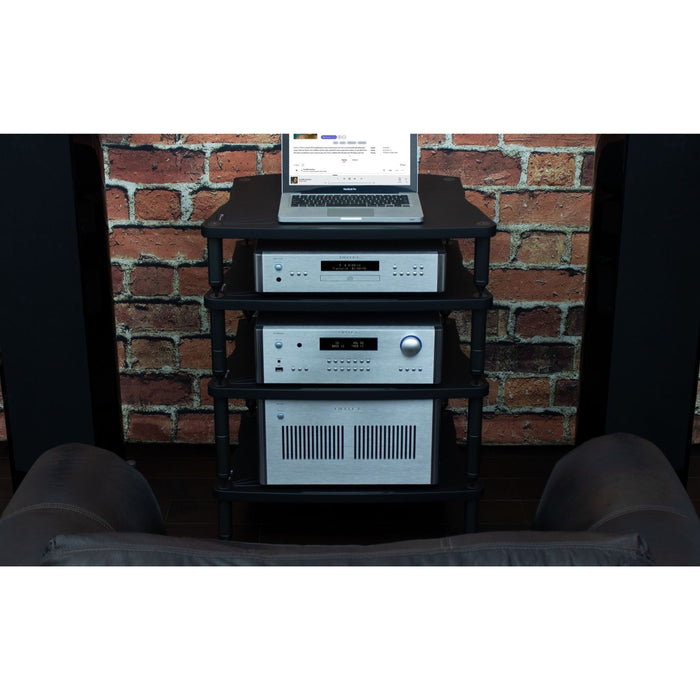 Rotel RB-1590 Stereo Power Amplifier, in listening room with full Rotel stack