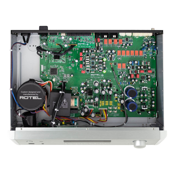 Rotel RC-1572 MkII Stereo Preamplifier, top view with cover removed showing internal components
