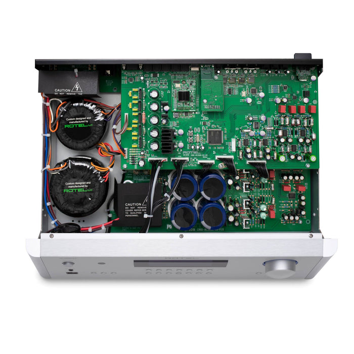 Rotel RC-1590 MkII Stereo Preamplifier, top view with cover removed showing internal components