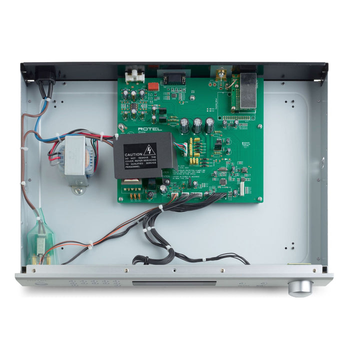 Rotel T11 FM/DAB+ Tuner top view with cover removed showing internal components