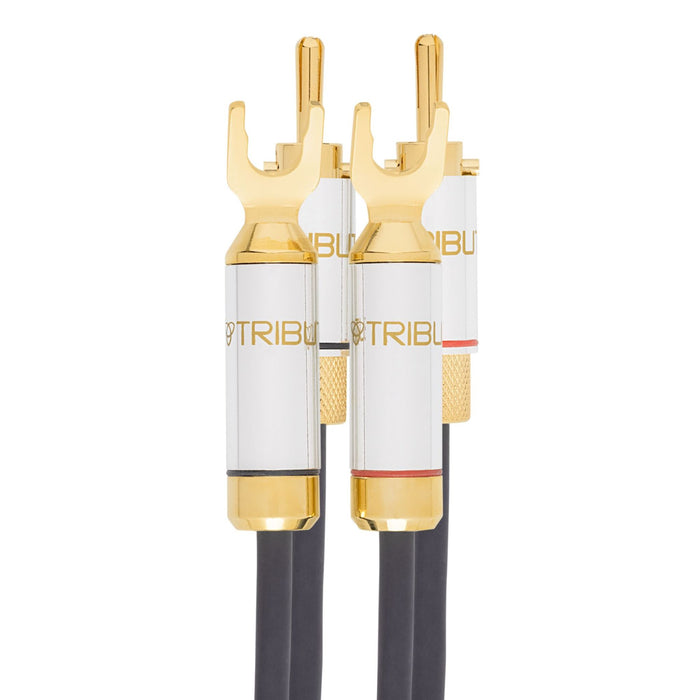 Tributaries Series 8 MkII Speaker Cables, banana and spade connectors close up