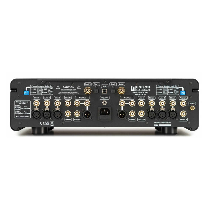 Unison Research Unico Pre v2, Midnight Black rear panel, inputs and outputs
