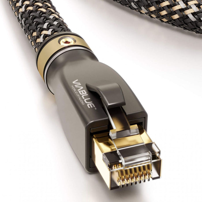 VIABLUE EP-7 Ethernet Cable, RJ-45 connector detail view showing 24k gold connectors