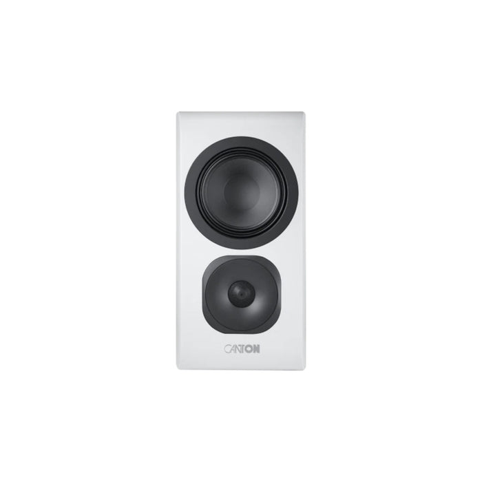 Canton Vento 21 Bookshelf Speakers front view, in white