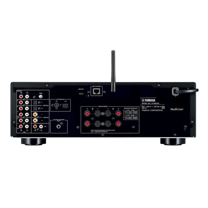 Yamaha R-N600A Network Stereo Receiver, black rear panel, inputs and outputs